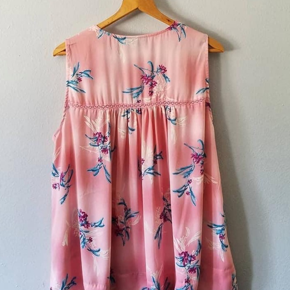 Lane Bryant Top Pink Aqua Floral Swing Tank Shell Size 16 EUC Barbie Core - Picture 6 of 7